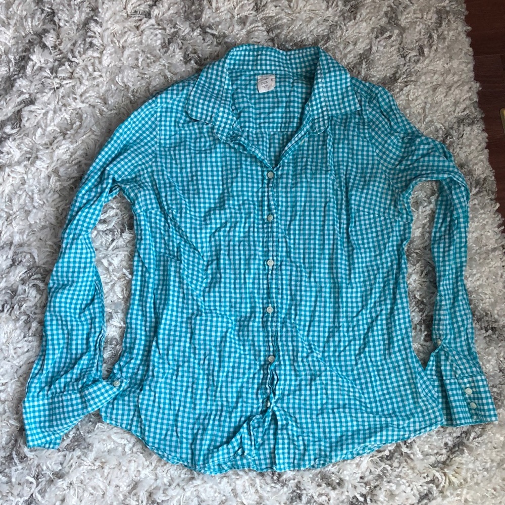 JCrew gingham turquoise large button down